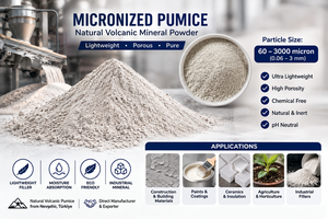 Poudre de pierre ponce naturelle micronisée 60-3000 Mesh, marque Pumice World Nevsehir, pour les industries textile, cosmétique, céramique et peinture - Product Image 1