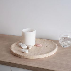 Plateau de service rond en marbre 11,8 po x 0,8 po, beige clair, pierre naturelle, pour cuisine, salle de bain et table basse - Product Image 6
