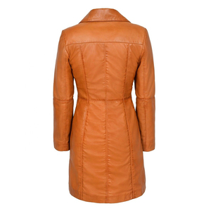 Abrigo de Cuero Tipo Gabardina para Mujer, Piel de Oveja Genuina, Color Marrón, Abrigo Largo de Invierno - Product Image 2