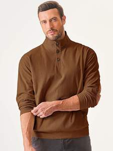 เสื้อสเวตเตอร์ผ้าลูกฟูกสำหรับผู้ชาย, เสื้อฮู้ดยาวแบบสวมหัวมีปกคอตั้งลายหินสีพื้นปักลาย3D ลำลองฤดูใบไม้ร่วง - Product Image 5