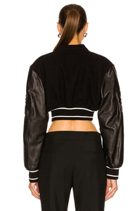 Custom Logo Embroidered Plus Size Cropped Varsity Jacket <b>for</b> Women XL <b>Quilted</b> Baseball Jackets Breathable Cotton Leather Sleeves - Product Image 5