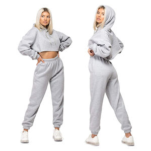 Chándales cortos de gran tamaño para mujer, prendas de vestir deportivas de algodón gris 100% transpirables cómodos, chándales de invierno con logotipo personalizable - Product Image 6