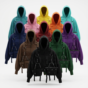 Veste à capuche unisexe décontractée avec poches utilitaires et bretelles réglables, tendance, mode streetwear, vente en gros, OEM ODM, sweats à capuche - Product Image 1