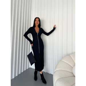 เดรสสีดำแขนยาวพร้อมดีเทลซิป ทรงเข้ารูปสวมใส่สบาย เอวทรงธรรมชาติ - Product Image 2