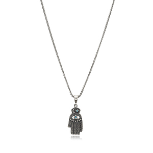 Vente en gros Hamsa et Eye Design Collier à breloques oxydées Bijoux turcs en argent 925 - Product Image 1