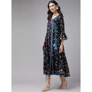 Blusa y camisa elegante con estampado floral de rayón Angarakha Kurta para mujer - Product Image 3