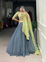 TENNECY GREY GEORGETTE CHOLI FEMME - FÊTE MARIAGE DIWALI LONGUEUR CHEVILLETTE EXTENSIBLE SECHEUR RAPIDE PROTECTION SOLAIRE REVERSIBLE PRÉCOMMANDE