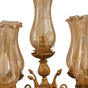 Luxury Classic Bronze Candelabra with Gold Finish, Marble Base, and Antique Amber <b>Glass</b> Shades - Product Image 2