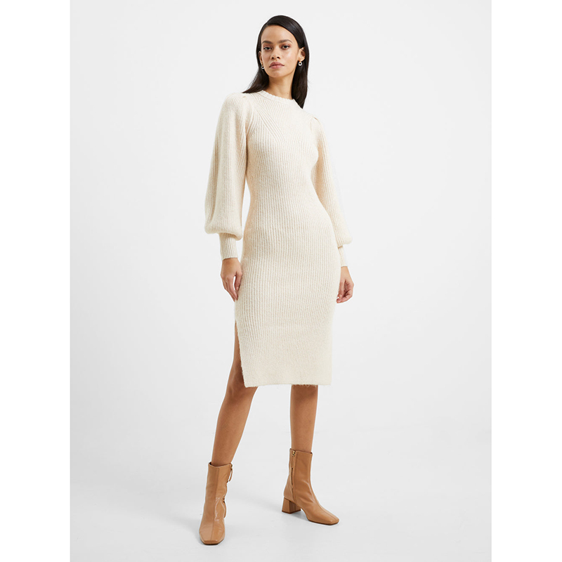 Solid Color Wool Knit Dress Long