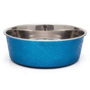 Bol pour chien en acier inoxydable argenté créatif, bol pour animaux de compagnie en acier avec motif floral en relief et base, lavable en machine - Product Image 2