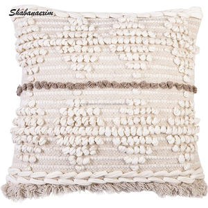 Hand Embroidery Boho Cushion Cover for Living Room Black Tassel Cotton Bohemian Wool Throw <b>Pillow</b> Covers Made in India - Product Image 2