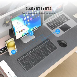 2.4G + Bluetooth kablosuz klavye ve fare seti dizüstü bilgisayar için ergonomik klavye arkadan aydınlatmalı klavye tarak