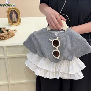 Conyson nova chegada moda coreana verão bebê camiseta sólida saia de bolo roupa menina crianças conjunto de roupas de 2 peças