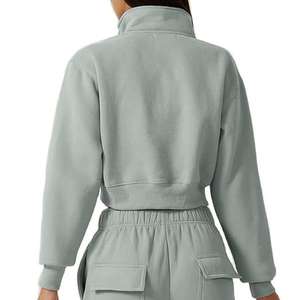 Sudadera Corta de Forro Polar con Cierre de 1/4 para Mujer, Estilo Urbano Otoño/Invierno, Cuello Alto, Hombros Caídos, Manga Larga, 100% Algodón - Product Image 3