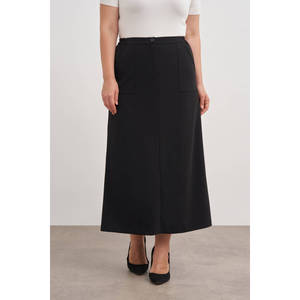 Jupe droite en cuir avec poches et fermeture éclair, en soie brodée respirante pour l'hiver et le printemps - Product Image 3