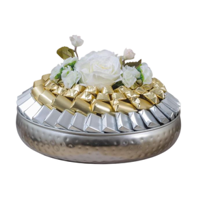Nouveau plateau de service de bonbons de table ronde moderne en gros plateau de chocolat martelé en argent de la meilleure qualité à prix raisonnable - Product Image 1