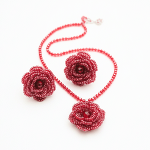 Crimson Rose <b>Beaded</b> Fine Jewelry <b>Set</b> Emerald Cut with Zircon Crystal Diamond for Weddings and Parties - Product Image 6