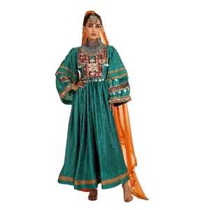 Afghan kuchi ชุดเดรสผู้หญิงหลายสีวินเทจยาวถึงพื้นปักลูกไม้งานแฮนด์เมด - Product Image 1