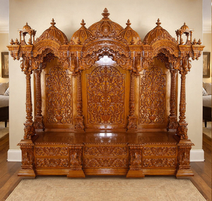 Gujarati Swaminarayan Style Teak <b>Wood</b> Home Mandir Premium Ashtalakshmi Puja Temple <b>Waterproof</b> USA Chicago - Product Image 6