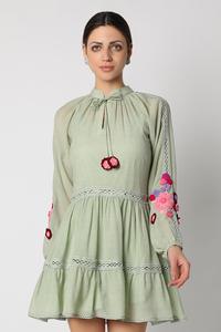 Niñas Pretty Collection Floral bordado manga larga Mini longitud diseñador hecho a mano mujeres vestido elegante - Product Image 3