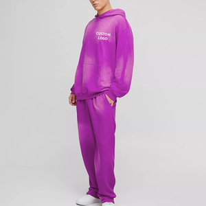 Custom High Quality Cotton Tracksuit Men <b>Hoodie</b> and Jogger Set Oversized Pullover Hoodies Sweatpants Washed 2 Piece Set for Men - Product Image 2