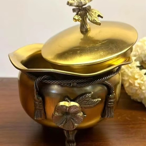 Caja de latón de Metal duradero para almacenamiento en seco, olla de almacenamiento de latón pulido para decoración del hogar, contenedor de latón con tapa para uso diario - Product Image 1