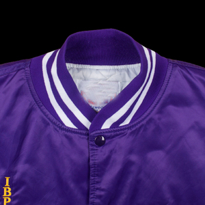 Violet Satin Varsity Bomber Veste Rétro Baseball Style Léger Unisexe Streetwear Classique Collège Coupe-Vent Manteau - Product Image 2