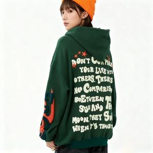 2026 <b>Men</b> Winter Fashion <b>Hoodie</b> High Street Style Long <b>Lined</b> Pullover Polyester/Cotton Heavyweight <b>Fleece</b> Plain Dyed Puff Foam - Product Image 3