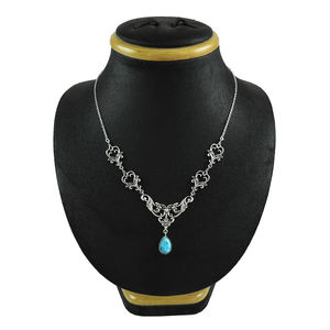 Designer New 2024 Natural Turquoise Gemstone 925 Sterling Silver Teardrop Shape Ethnic Necklace Bijoux faits à la main Prix de gros - Product Image 3
