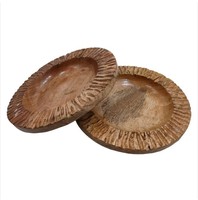 Lot de 2 Plateaux en bois de manguier naturel Assiettes de service en bois Poignée en bande Salade Fruits Nourriture Cookie Apéritif Plats de service