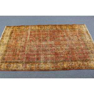 3.7x6.5 ft Turkish Area Rug, Orange <b>Yellow</b> Vintage Abstract <b>Wool</b> Rug - Product Image 3