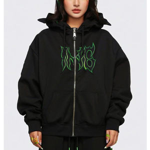 Sweat à capuche pour femme personnalisé, coupe ample, vintage, manches longues, en molleton français, imprimé lettres, broderie, fermeture éclair avant, logo pour l'hiver - Product Image 3