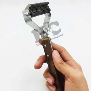 New Pet Hair Remove Stripping Knife Brush Stainless Steel <b>Dog</b> Pet Grooming <b>Scissors</b> and Wood Handle Cat Stripping Brush Set - Product Image 4
