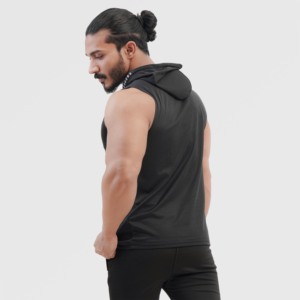 Vente en gros de sweats à capuche en coton molletonné de haute qualité pour hommes, sweats à capuche sans manches d'entraînement avec logo personnalisé, fabriqués au Pakistan - Product Image 3