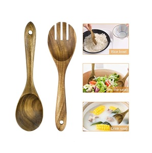 Vente flash : service à salade en bois, bois de manguier poli émaillé, avec plateau rond assorti - Product Image 6