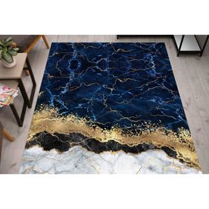 Tapis bleu marbré : imprimé abstrait avec accents dorés, entrée élégante, tapis doux non tissé - Product Image 5