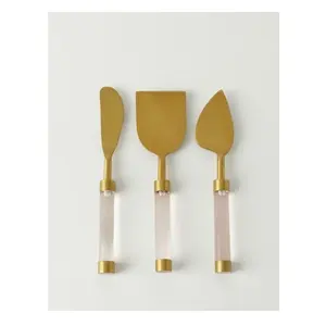 Set of Three Gold Coated Metal Cheese Spreader High Quality Premium Cheese Spreader Server Elegant for <b>Table</b> Top Home Hotel - Product Image 2