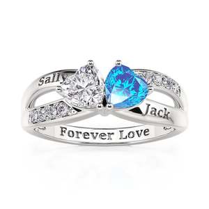 Anillo de Dos Corazones con Piedras de Nacimiento Personalizado, Chapado en Rodio, para Boda, Jeulia - Product Image 1