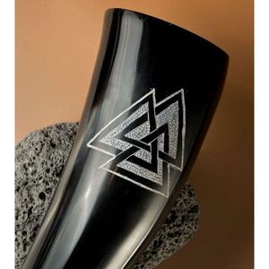 Meilleure qualité naturelle véritable corne faite à la main Viking corne à boire tasses en céramique exportées d'Inde - Product Image 2