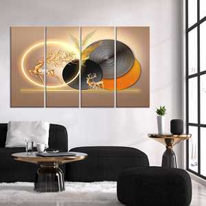 Cuadro en lienzo con estampado de ciervo dorado: decoración moderna abstracta para el hogar, JUEGO DE 4 LIENZOS - Product Image 1