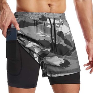 Pantalones cortos para correr 2 en 1, ropa de entrenamiento atlético de gimnasio de secado rápido con bolsillos laterales, pantalones cortos de entrenamiento - Product Image 6