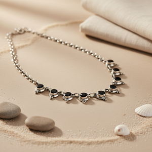 Collar de Cuentas de Plata 925 para Mujer con Piedra de Ónix Negro, Joyería de Moda - Product Image 1