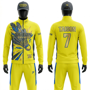 Premium 220 GSM Polyester Spandex Men <b>Badminton</b> Tracksuit Red Gradient Panel Design Full Zip Custom Sublimation Logo Set - Product Image 6