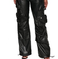 Pantalon en cuir d'agneau à taille haute, style streetwear, long, pour femme, multi-poches, coupe ample, prix bas, pantalon droit pour femme, 2026