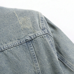 Mens Winter <b>Light</b> Blue Washed Denim Jacket 100 Cotton Button Front Long Sleeve Casual Trucker Regular Fit Streetwear Outerwear - Product Image 4