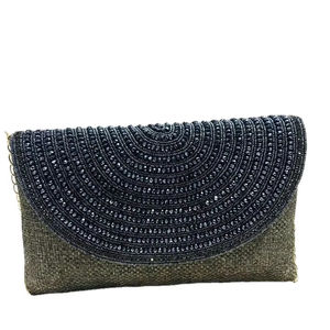 Sacs à main de soirée pour femmes, chaînes, pierres, matière en jute, fermeture magnétique, durable, léger, élégant, sac à main tendance - Product Image 2