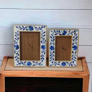 กรอบรูปไม้คลาสสิกกล่องเคลือบสีฟ้าสีขาวขายส่งไม้มะม่วงของขวัญวันหยุดของตกแต่งบ้านงานฝีมือสไตล์ศิลปะ - Product Image 3