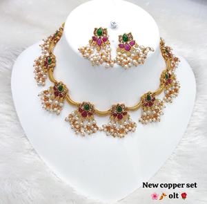 Motipearl South Indian Fashionable Temple Choker Necklace Earring <b>Set</b> Traditional Antique Wedding Engagement <b>Jewellery</b> Zircon - Product Image 3