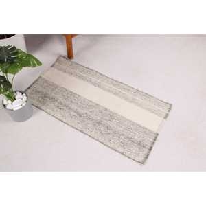 Alfombra Turca, Alfombra Vintage Pequeña de 1.7x3.2 pies, Alfombra Ikat Gris Blanca - Product Image 1