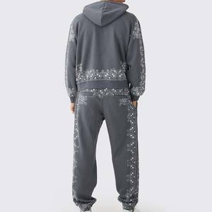 Streetwear personnalisé survêtement surdimensionné soleil délavé rayé sweat à capuche zippé et pantalon de survêtement ensemble délavé à l'acide survêtement à capuche pour hommes - Product Image 3
